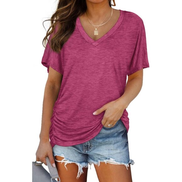 Tops - Women's Fuchsia Summer T-shirts Short Sleeve Fit Shirts Spring Fashion
